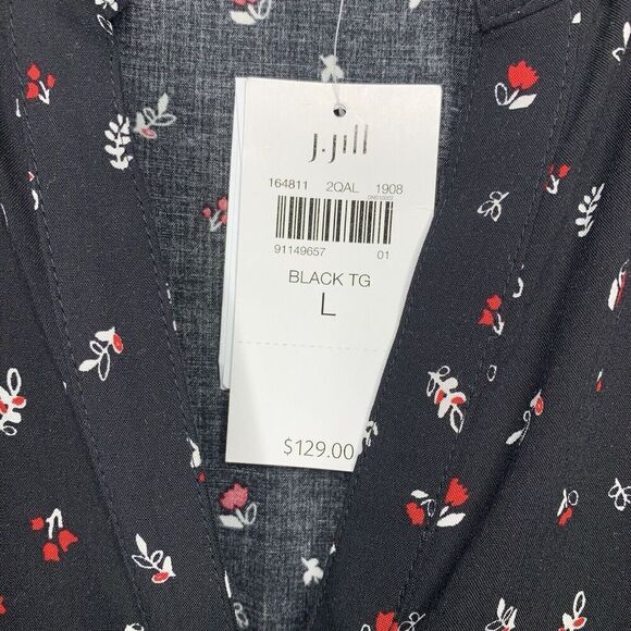 J Jill Floral Tie Front Wide-Leg Jumpsuit Womens Size L Black Red NWT $129 - Picture 3 of 12